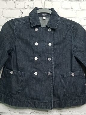 jacadi Paris girl's denim Peacoat jacket size 10Y double breasted closure EUC